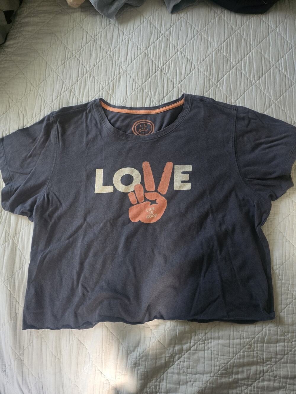 Life is Good Crusher Crop T-Shirt XL Navy Cotton Tee Peace Lifestyle love tshirt